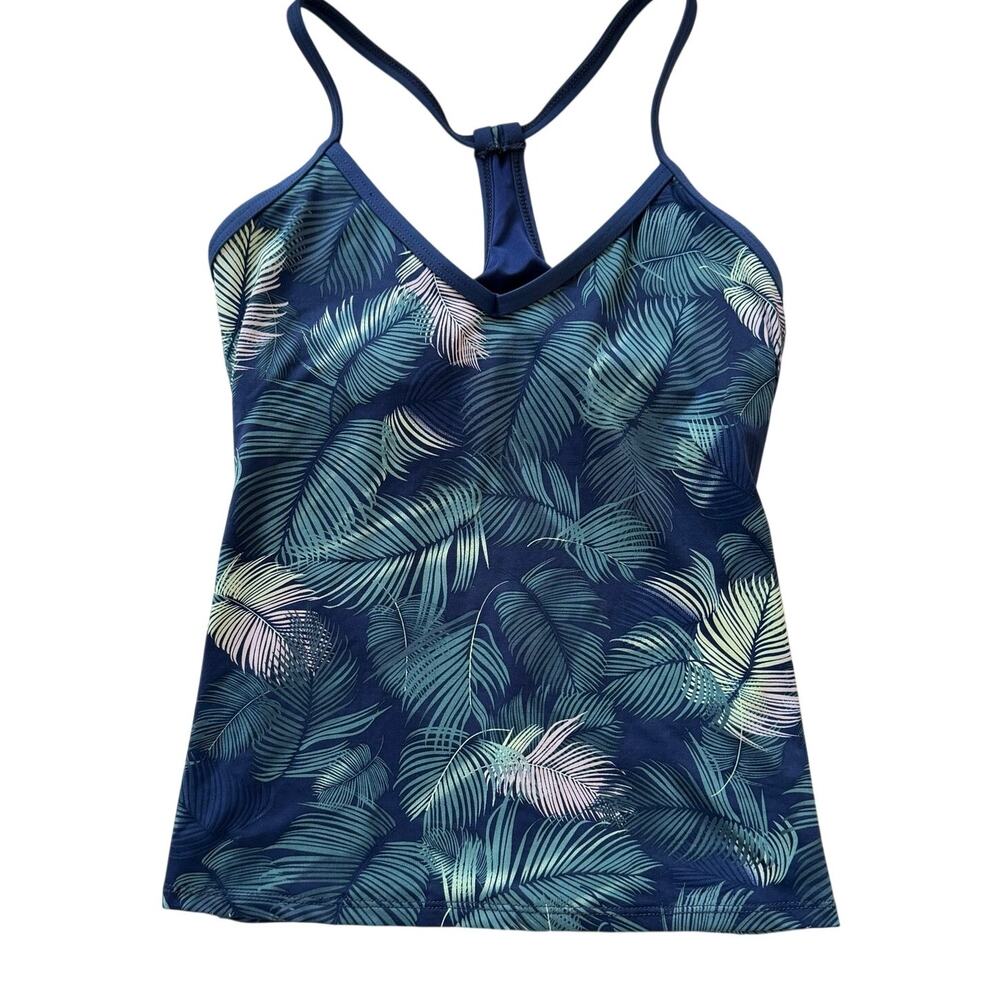 Carve Designs (S) Stinson Tankini Top Blue Tropical Palm Leaf T-Back Swim Sporty